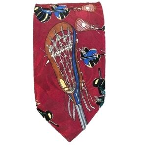 Lacrosse LAX‎ Tie Red Cranberry Burgundy Sports Lax Stick Ball Glove Coach